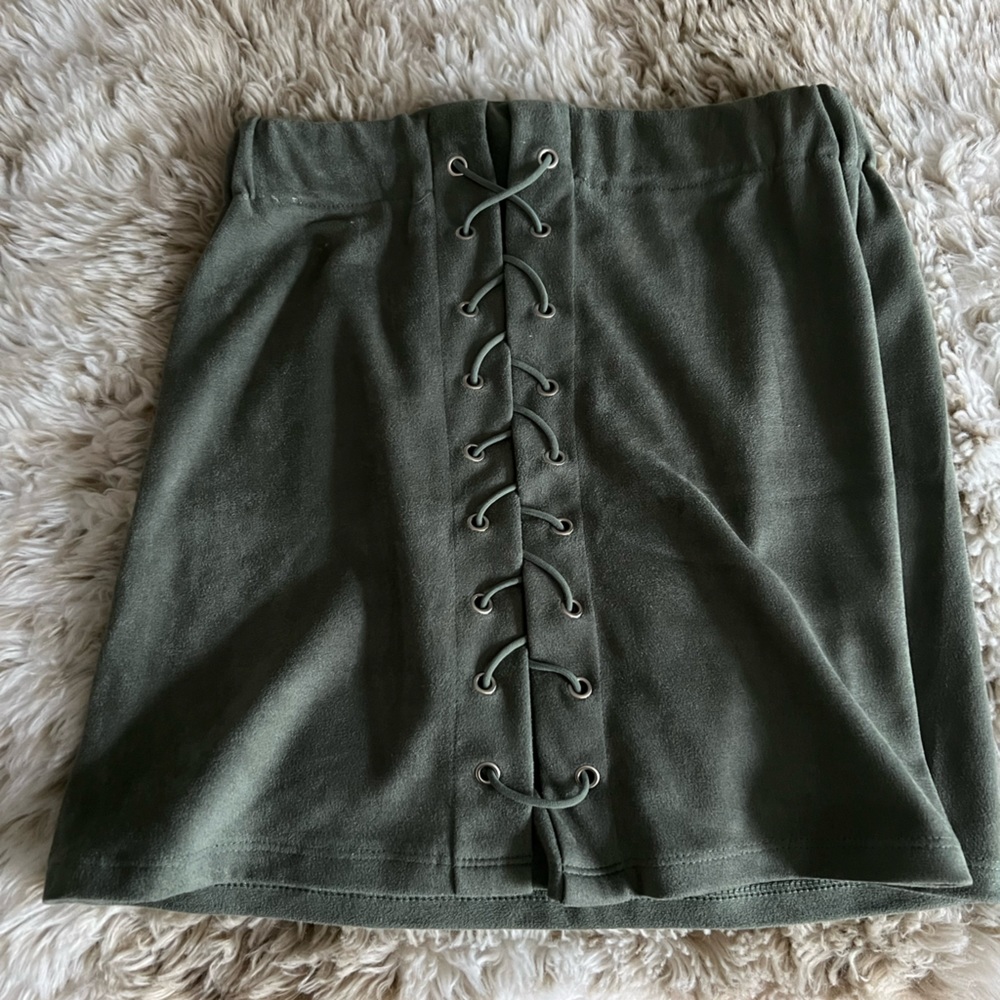 Suede Green Mini Skirt